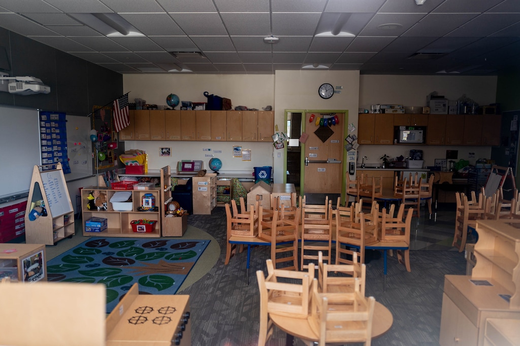 (Trent Nelson  |  The Salt Lake Tribune) An empty classroom at Liberty Elementary School in Salt Lake City on Monday, March 30, 2020.