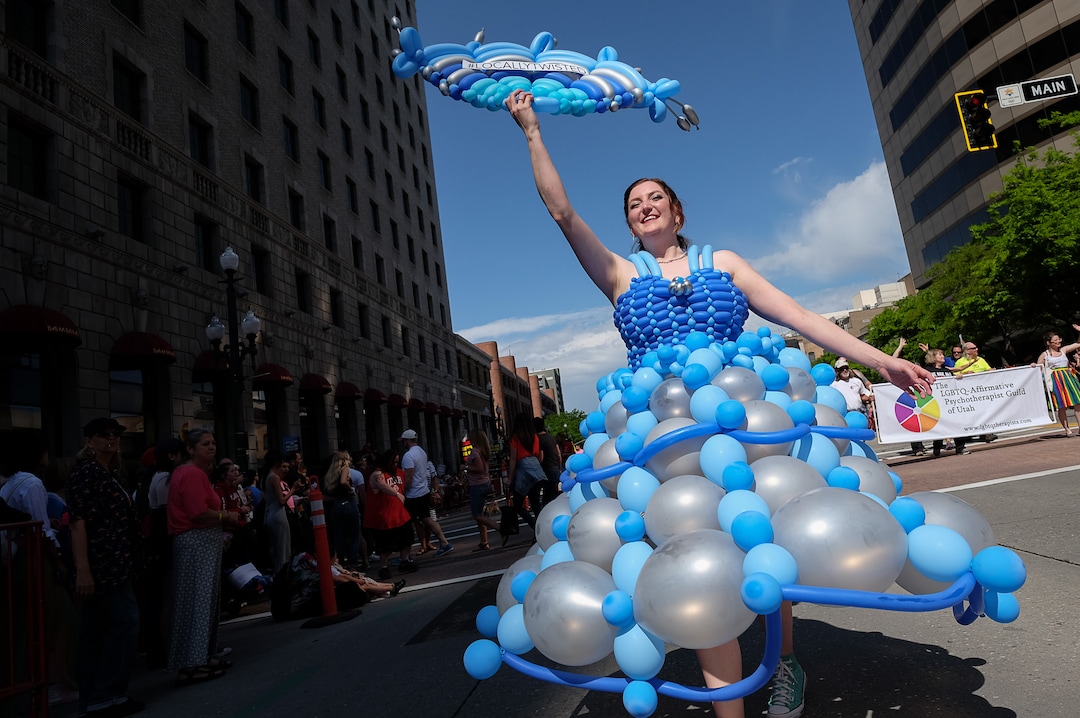 (Francisco Kjolseth  |  The Salt Lake Tribune)  Amber Frederick joins thousands participating in the Utah Pride Parade in Salt Lake City on Sunday June 2, 2019.