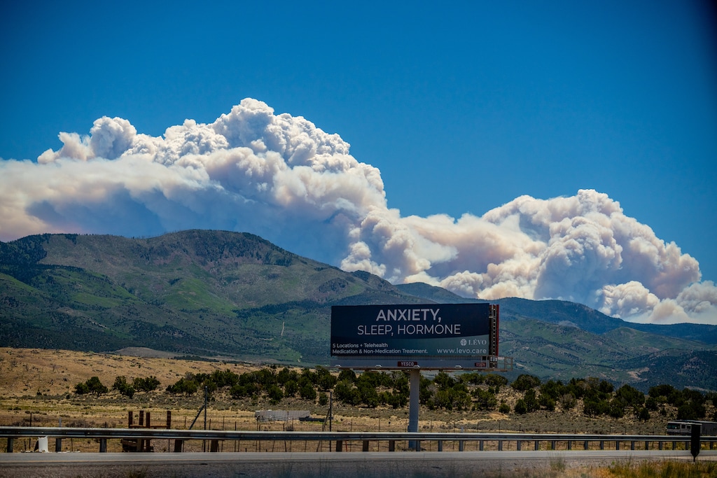 (Trent Nelson  |  The Salt Lake Tribune) The Cottonwood Fire, as seen from Interstate 15, north of Beaver, on Tuesday, June 23, 2026.