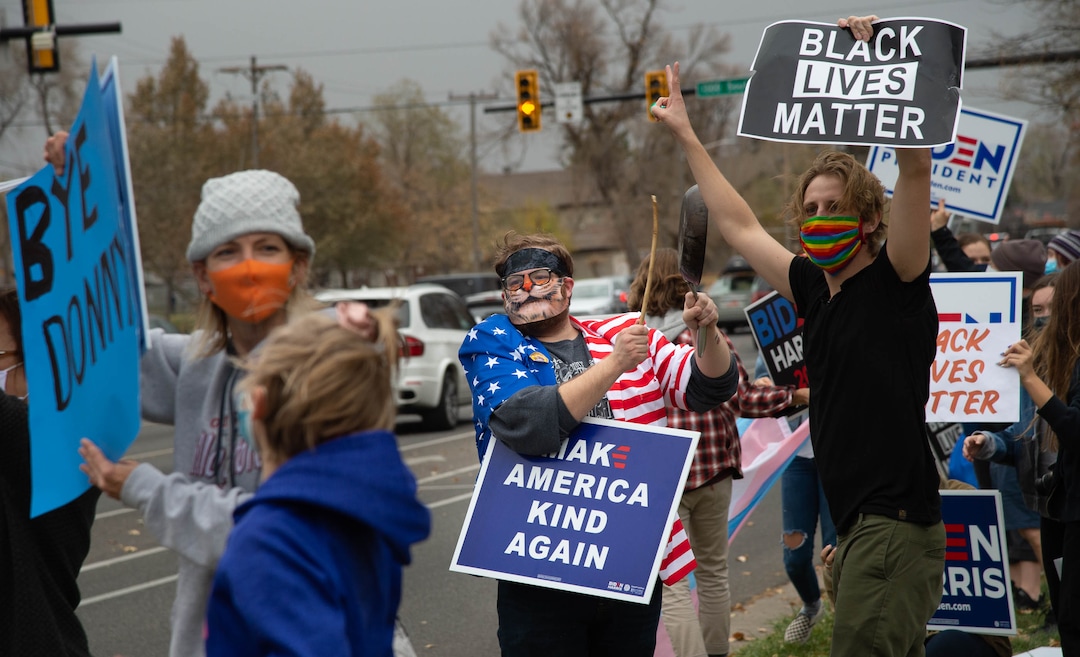 (Francisco Kjolseth  |  The Salt Lake Tribune) Supporters of President-elect Joe Biden celebrate at Liberty Park on Saturday, Nov. 7, 2020, in Salt Lake City.