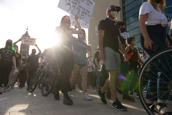 (Leah Hogsten  |  The Salt Lake Tribune)  Protest against police brutality in Salt Lake City on Monday, June 1, 2020.