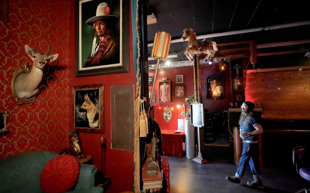 (Francisco Kjolseth | The Salt Lake Tribune) Corey Fox, owner of Velour Live Music Gallery in Provo, talks about the numerous bands that have graced his stage on the 20th anniversary of venue’s opening on Tuesday, Jan. 13, 2026. Fox mentors and helps launch careers of Utah Valley Bands like Imagine Dragons, The Aces and Neon Trees.