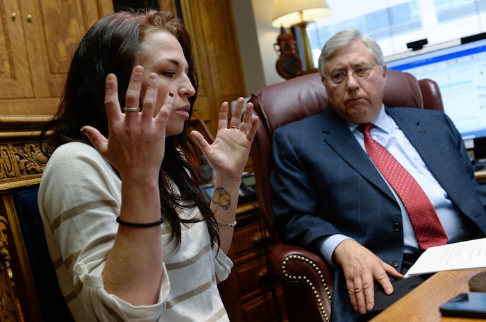 (Francisco Kjolseth | The Salt Lake Tribune) Kiersten Pyke, 26, is joined by her attorney Bob Sykes on Monday, May 7, 2018, in Salt Lake City to talk about their filed case in state court involving serious sexual abuse against actor Tom Sizemore. In 2003, when Kiersten was an 11-year-old child actress, she was costarring in a movie filmed in Utah where Sizemore played her father. While she was on the set during scenes, Sizemore allegedly abused the young girl.