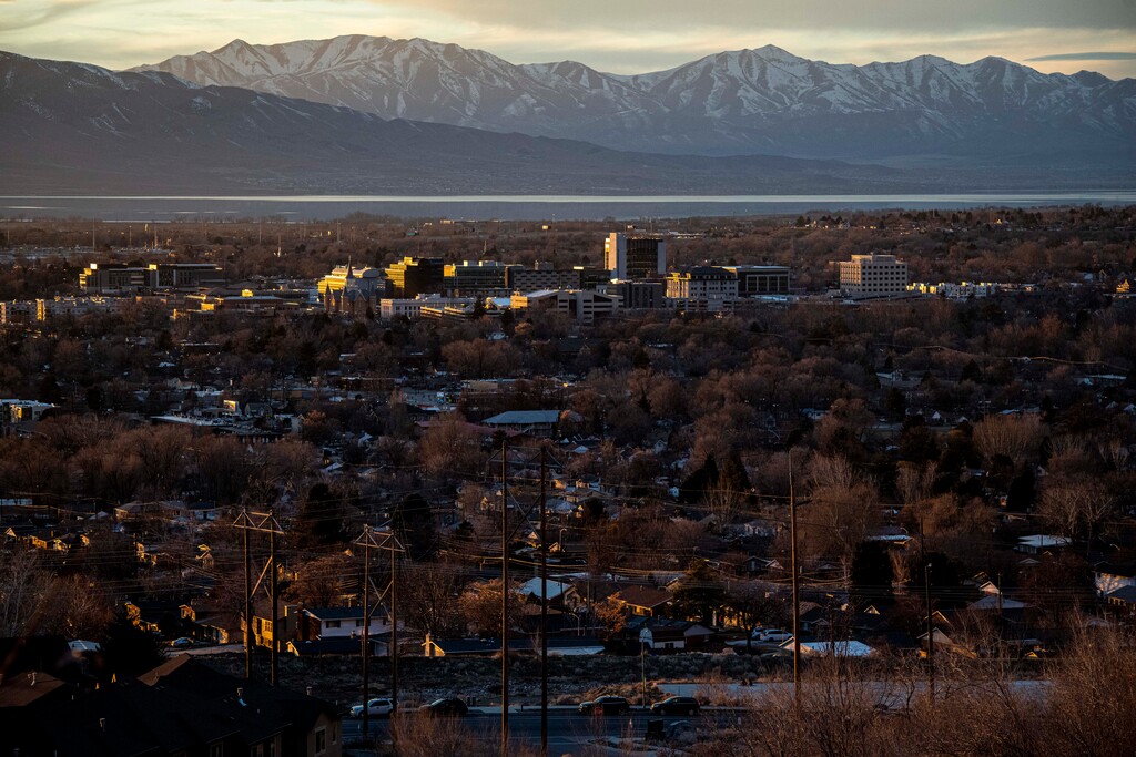 (Isaac Hale | Special to The Tribune) The sun sets on Provo as seen from Slate Canyon Park on Monday, Feb. 14, 2022.