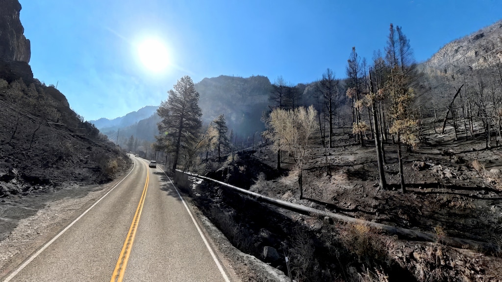 (Francisco Kjolseth | The Salt Lake Tribune) Hot spots keep smoke in the air during a tour of Beaver Canyon along Highway 153, revealing what remains for one of the first areas to fall victim to the Cottonwood Fire in late June, Thursday, July 9, 2026.