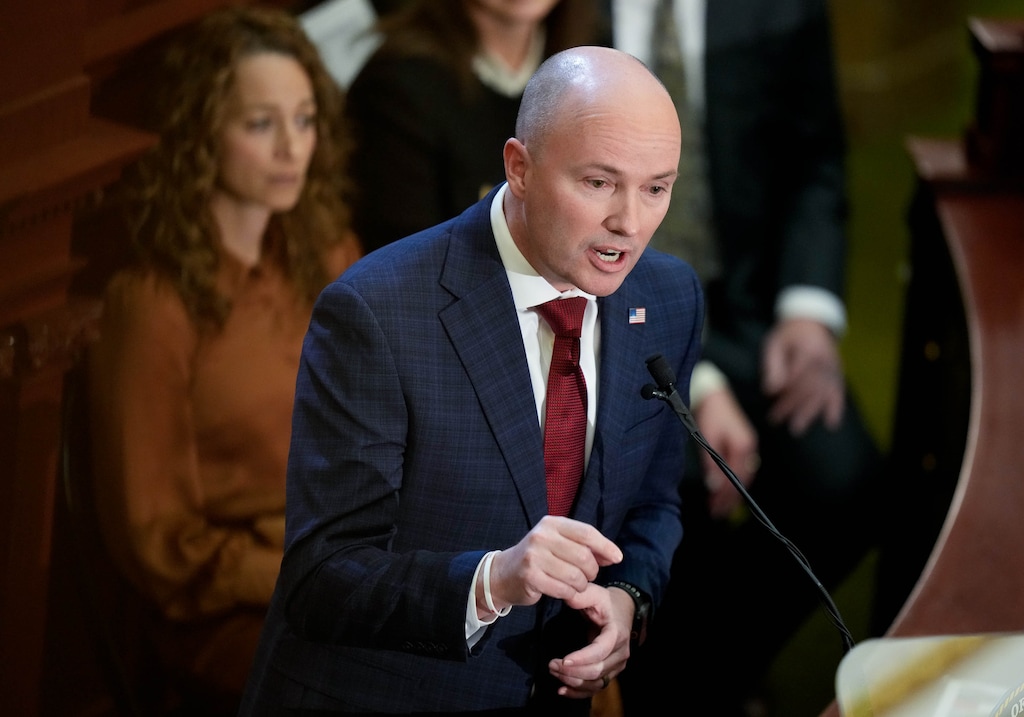 (Francisco Kjolseth  | The Salt Lake Tribune) Gov. Spencer Cox delivers his 2025 State of the State address at the Utah Capitol in Salt Lake City on Thursday, Jan. 23, 2025.