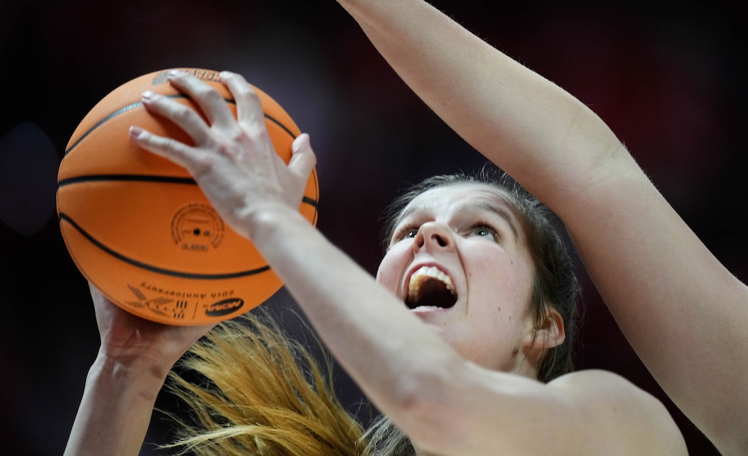 (Francisco Kjolseth | The Salt Lake Tribune) Utah Utes forward Kelsey Rees (53) is pressured by Gardner-Webb of a first-round college basketball game in the NCAA Tournament, Friday, March 17, 2023, in Salt Lake City, Utah.