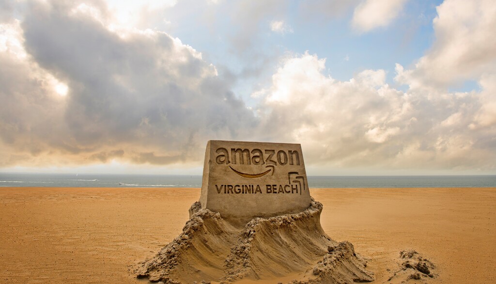 (Courtesy of the City of Virginia Beach | The Associated Press) This image provided by the City of Virginia Beach, Va., shows a sand sculpture the city is using to promote its application to become Amazon's second headquarters.