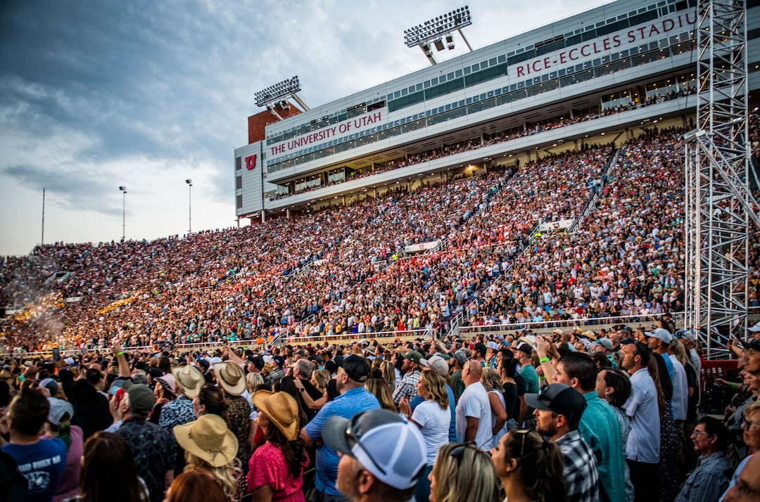 (Isaac Hale | Special to The Tribune) Fans watch as Garth Brooks performs with his band during a stop on their stadium tour held at Rice-Eccles Stadium in Salt Lake City on Saturday, July 17, 2021.