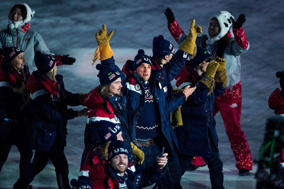 (Chris Detrick  |  The Salt Lake Tribune)  Members of team USA are introduced during the Pyeongchang 2018 Winter Olympics opening ceremony at Olympic Stadium Friday, February 9, 2018.  