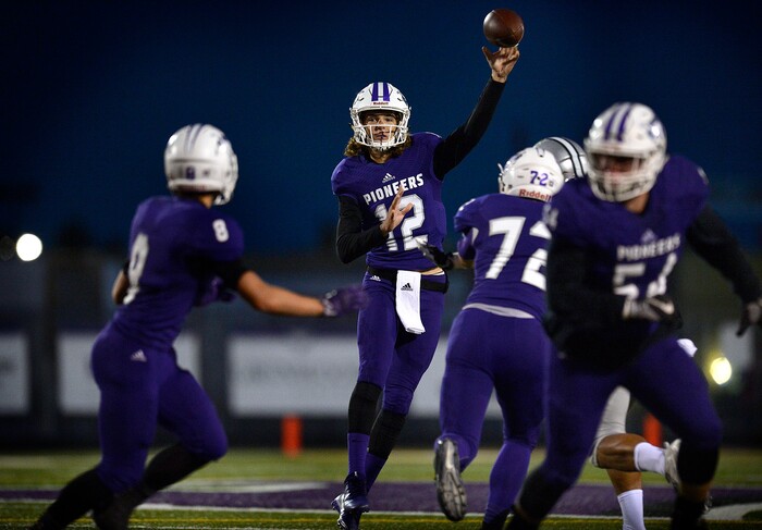 (Scott Sommerdorf | The Salt Lake Tribune)
Lehi QB Cammon Cooper passes during first half play. Lehi led Olympus 26-0 late in the second half, Friday, September 22, 2017.