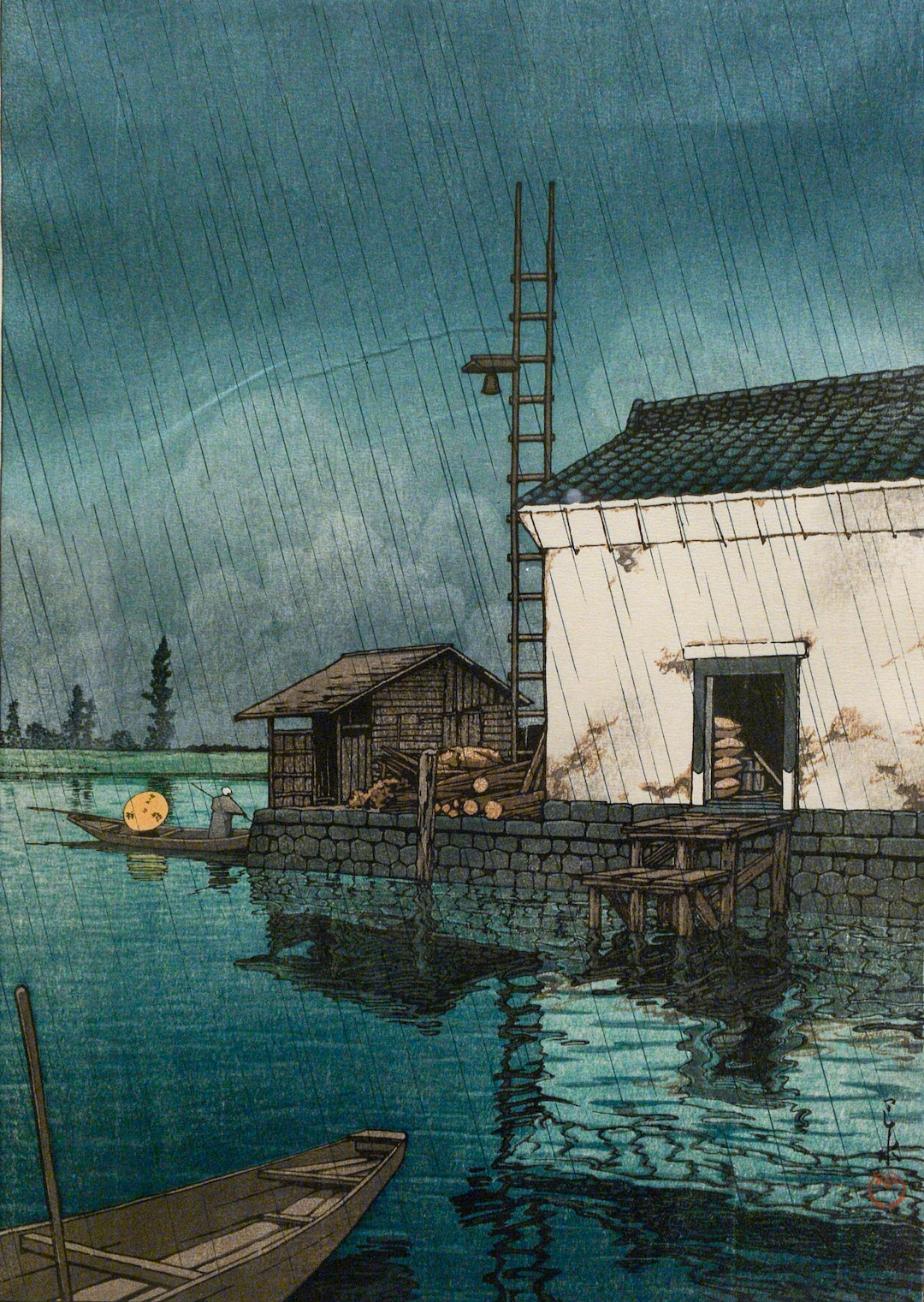 (Leah Hogsten  |  The Salt Lake Tribune) Ushibori Moat in Rain,1929, woodblock print; ink and color on paper by Kawase Hasui.  The Utah Museum of Fine Arts exhibit Seven Masters: 20th-Century Japanese Woodblock Prints, from the Minneapolis Institute of Art features the work of seven woodblock print artists who created a new art form, shin hanga.