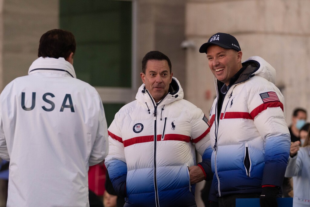 (Francisco Kjolseth | The Salt Lake Tribune) Fraser Bullock, the president and CEO of the Salt Lake City-Utah Committee for the Games, left, speaks with House Speaker Brad Wilson, R-Kaysville, and Utah Gov. Spencer Cox as they attend the lighting of the cauldron on the 20-year anniversary of the Salt Lake 2002 Olympic Opening Ceremony at Rice-Eccles Stadium on Tuesday, Feb. 8, 2022.