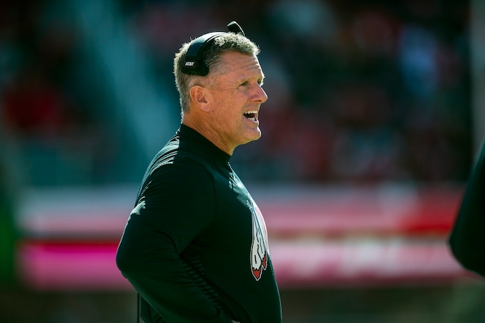 (Chris Detrick  |  The Salt Lake Tribune)  Utah Utes head coach Kyle Whittingham watches during the game at Rice-Eccles Stadium Saturday, October 21, 2017. 