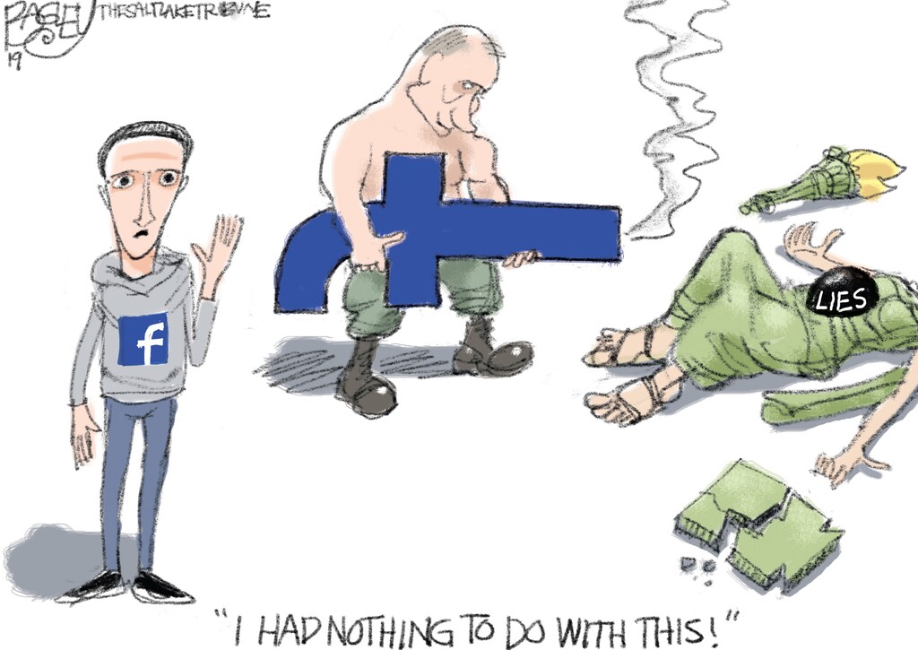 (Pat Bagley | The Salt Lake Tribune)  This cartoon, titled "Facebook Fatality," appears in The Salt Lake Tribune on Tuesday, Dec. 3, 2019.