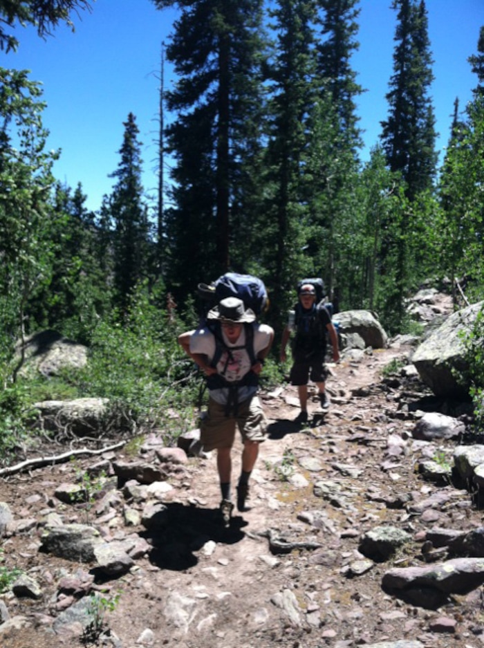 Nate Carlisle | The Salt Lake Tribune
Two hikers from the Clinton LDS Second Ward hike the trail to Deer Lake in the Uinta Mountains on July 11, 2016. Deer Lake is a 12-mile roundtrip where hikers gain 2,316 feet.