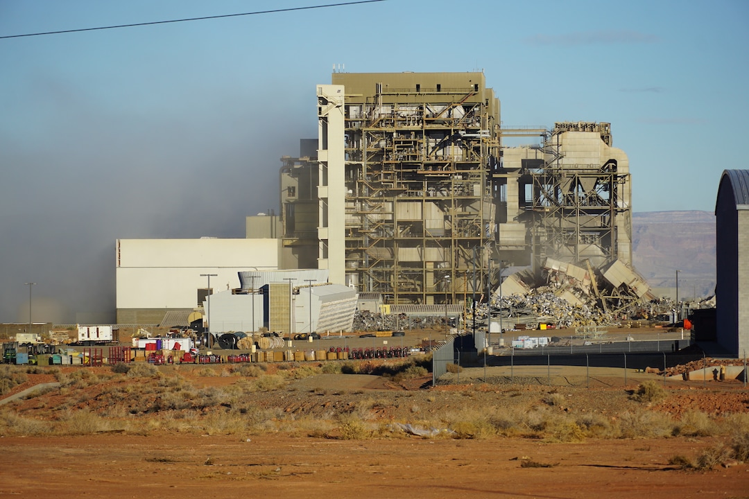 (Zak Podmore | The Salt Lake Tribune) The remains of the Navajo Generating Station after its iconic smokestacks were demolished on December 18, 2020.