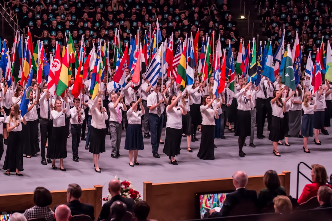 (Courtesy of the LDS Church) The day before the Cedar City Utah Temple was dedicated, 3,500 youth danced and sang in a cultural celebration in the America First Event Center on the campus of Southern Utah University. They presented the history of the Church in Cedar City and the surrounding area with the theme “A Light on a Hill, Iron in Our Will.”