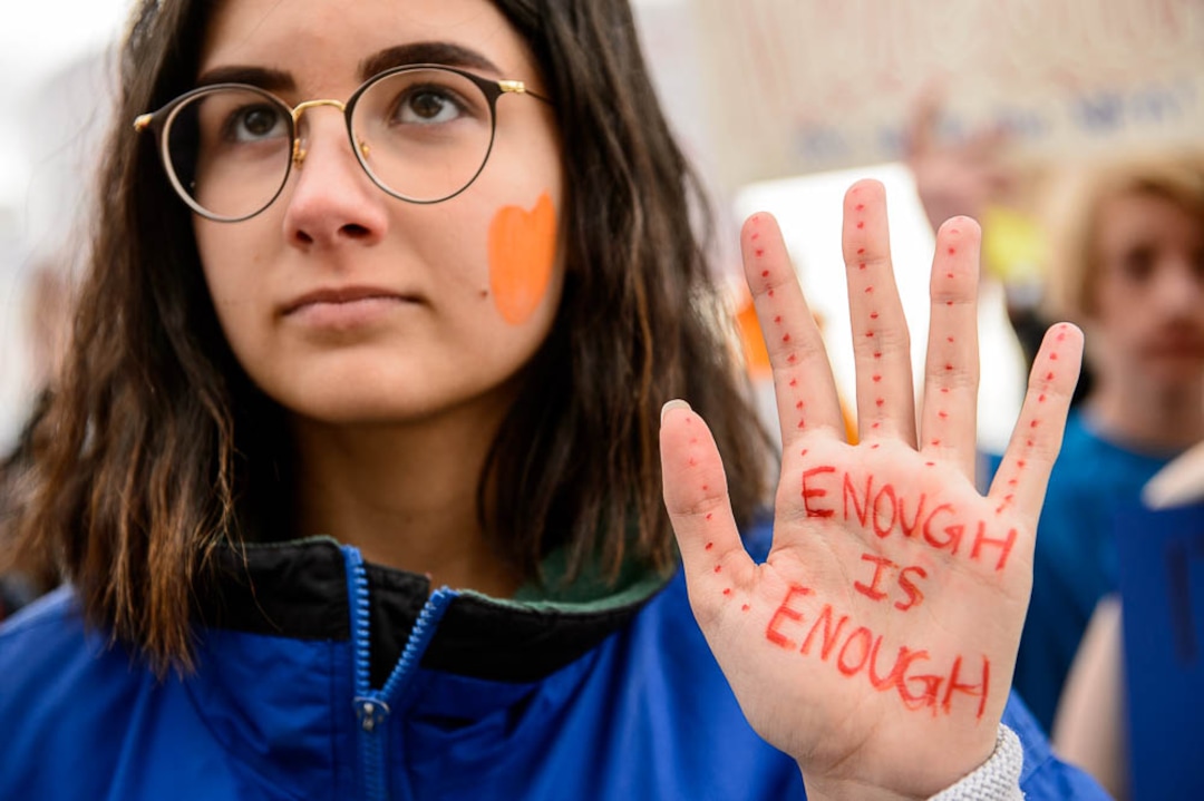 (Trent Nelson | The Salt Lake Tribune)  High school students gathered at the Utah State Capitol in Salt Lake City to mark the anniversary of the Columbine High School massacre and call for action against gun violence, Friday April 20, 2018. Amanda DeMelo