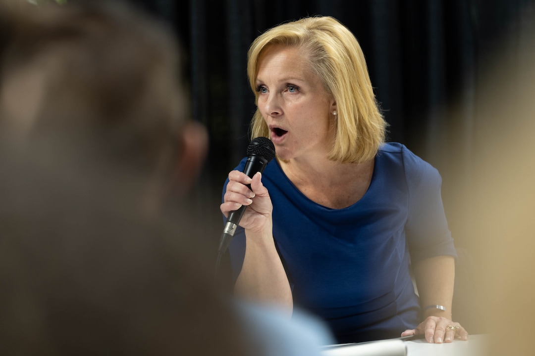 (Francisco Kjolseth | The Salt Lake Tribune) Tina Cannon takes questions from delegates as she runs for Utah Party Chair during the Utah Republican Party’s 2021 Organizing Convention at the Maverik Center in West Valley City on Saturday, May 1, 2021, as they return to an in-person format after the pandemic forced the nominating convention to go online last year.