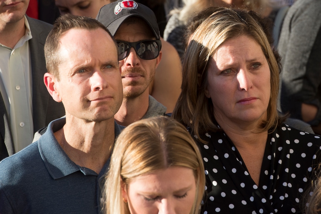 (Jeremy Harmon  |  The Salt Lake Tribune) Lauren McCluskey's parents, Matt and Jill McCluskey, attend a vigil at the University of Utah for their daughter on Wed. Oct 24, 2018. She was killed on campus on Monday.