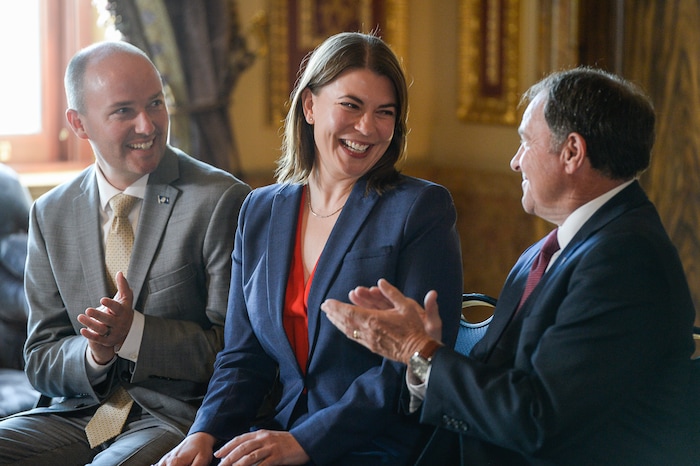 (Francisco Kjolseth  |  The Salt Lake Tribune)  Third District Judge Paige Petersen is appointed by Gov. Gary Herbert to the Utah Supreme Court during an announcement in the Gold Room of the Utah Capitol on Tuesday, Nov. 31, 2017 alongside Lt. Gov. Spencer Cox. If confirmed by the state senate, Petersen will take the place of Christine Durham, who is the only female justice on the Utah Supreme Court.
