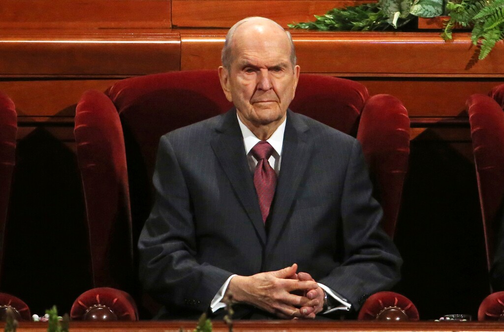 Church President Russell M. Nelson looks on during The Church of Jesus Christ of Latter-day Saints' conference Saturday, April 6, 2019, in Salt Lake City. Church members are preparing for more changes as they gather in Utah for a twice-yearly conference to hear from the faith's top leaders. (AP Photo/Rick Bowmer)
