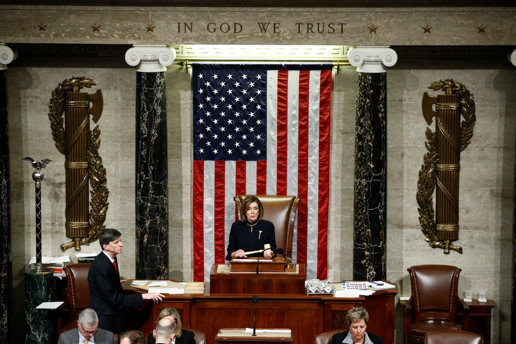 (Patrick Semansky | AP) House Speaker Nancy Pelosi of Calif., holds the gavel as House members vote on the article II of impeachment against President Donald Trump, Wednesday, Dec. 18, 2019, on Capitol Hill in Washington.