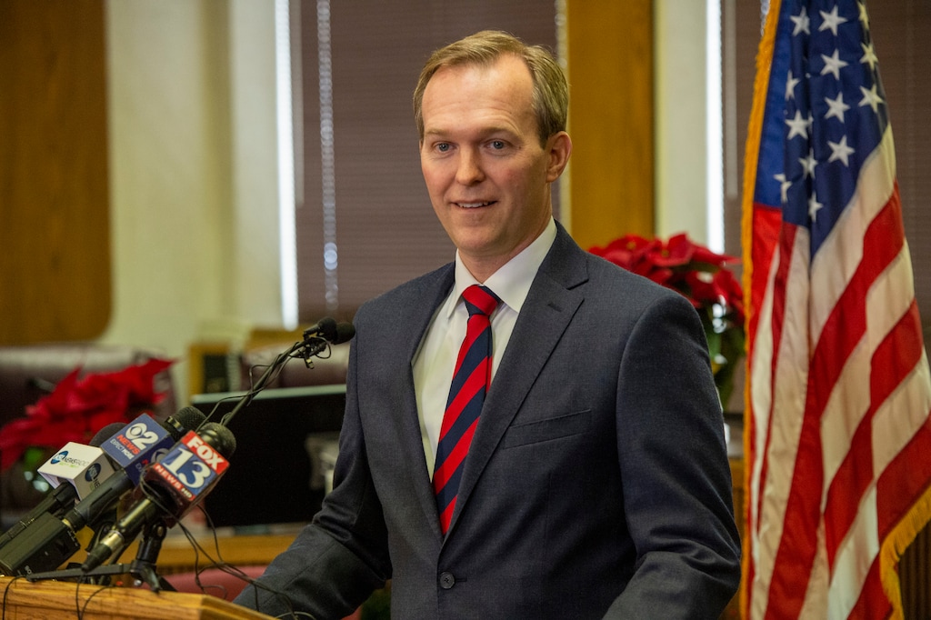 (Rick Egan | Tribune file photo) This Dec. 16, 2019, file photo shows Rep. Ben McAdams, D-Utah, announcing that he would vote in support of articles of impeachment against President Donald Trump, during a news conference at Murray City Hall.