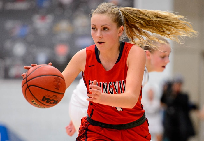 (Trent Nelson | The Salt Lake Tribune)  Springville's Brooke lynn Galbraith (4) as Skyline faces Springville in the 5A High School Girls' Basketball Tournament at SLCC in Taylorsville, Wednesday Feb. 21, 2018.