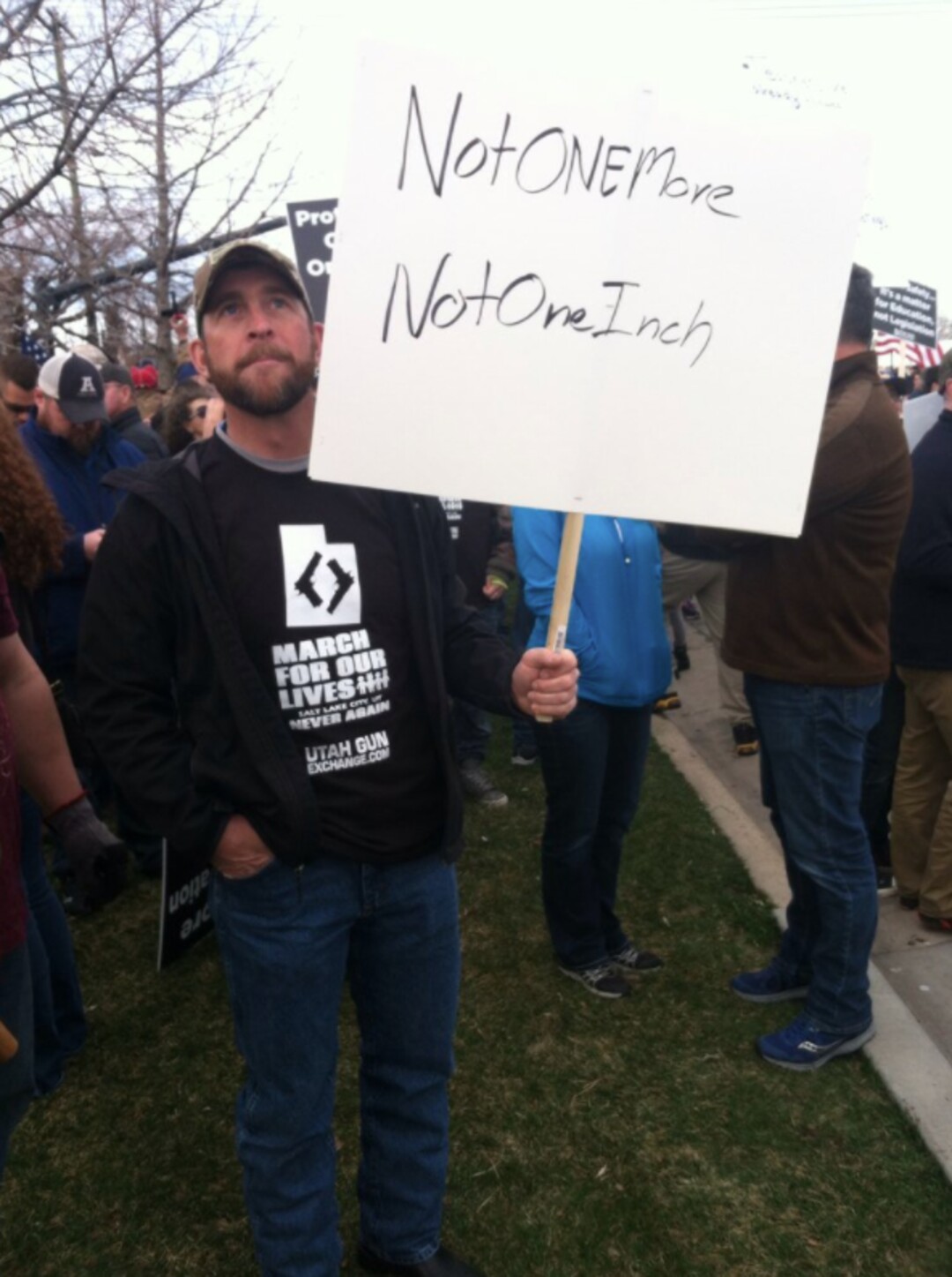 (Courtney Tanner | The Salt Lake Tribune) Morgan Cox, an Army veteran participating in the March Before Our Lives, says, "We both want to protect our kids. We have different ways we want it to be done."