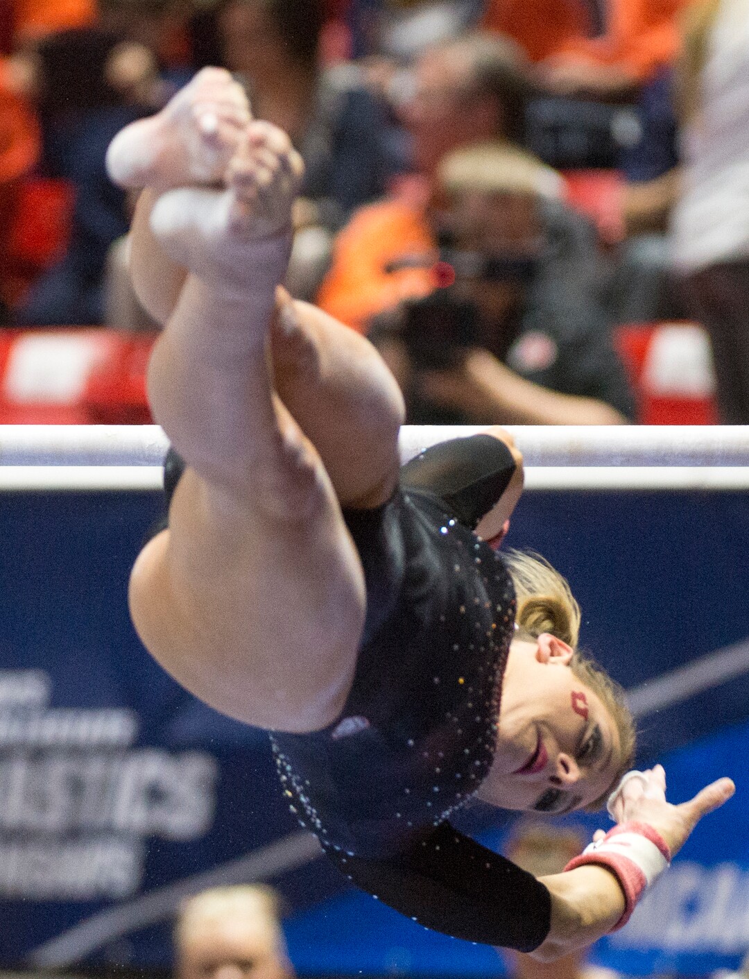 Rick Egan  |  The Salt Lake TribuneTiffani Lewis competes on the bars, in the NCAA Regional Championships, at the Huntsman Center, Saturday, April 2, 2016.