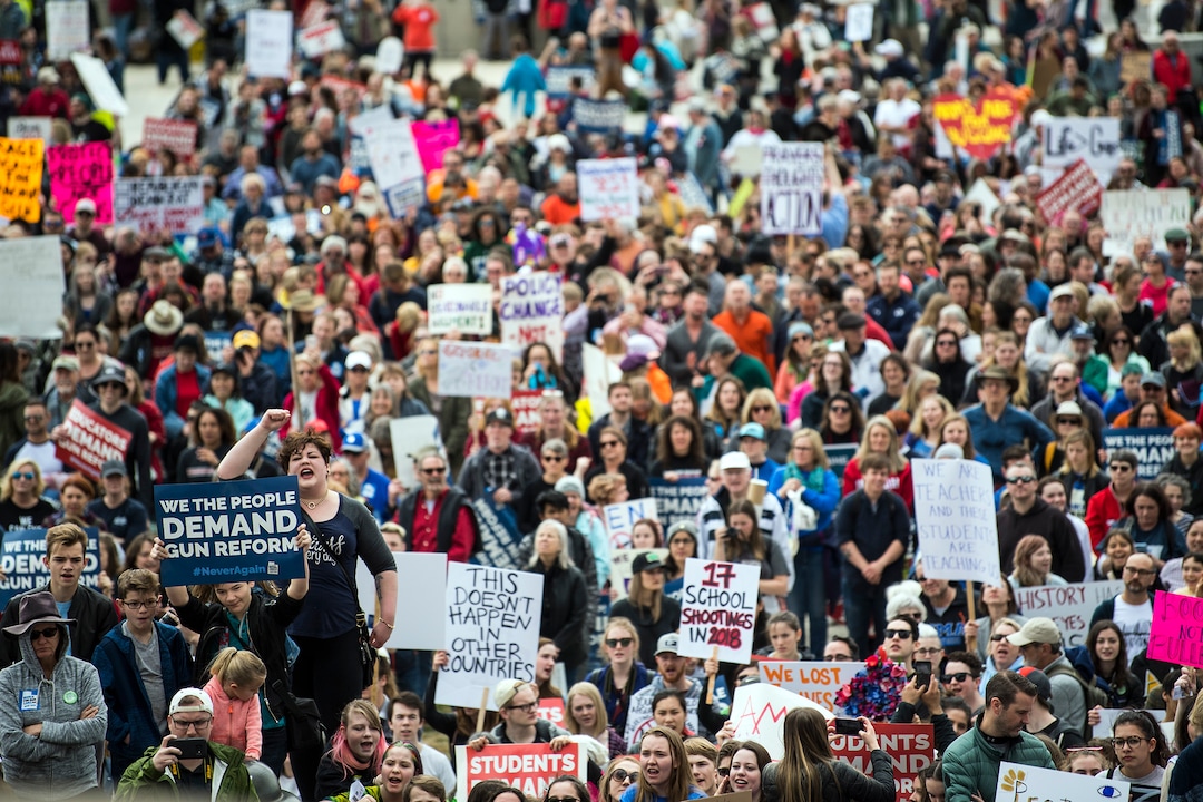 (Chris Detrick  |  The Salt Lake Tribune)  Participants listen during the March for Our Lives SLC rally at the state Capitol Sunday, March 25, 2018. The student-led March for Our Lives SLC got underway about 11:30 a.m. with what police estimated were 8,000 participants walking from Salt Lake CityÕs West High School to the front steps of the state Capitol.