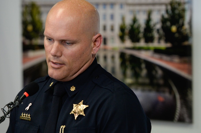 (Francisco Kjolseth | The Salt Lake Tribune) Major Scott Stephenson, Peace Officers Standards and Training director discusses a new series of training videos that are aimed at educating first responders in trauma caused by sexual assault during a press event in Taylorsville on Wed. June 6, 2018. A new sexual assault tracking system will allow survivors to monitor their rape kits in real time.