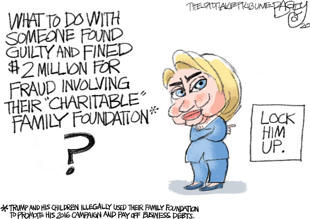 (Pat Bagley | The Salt Lake Tribune) This cartoon, titled "Do the Crime, Do the Time. Unless ...," appears in The Salt Lake Tribune on Sunday, Jan. 12, 2020.