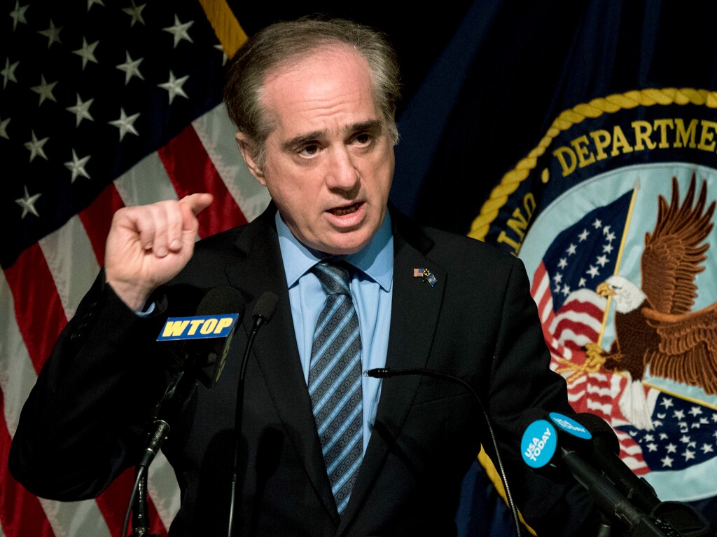 FILE - In this March 7, 2018, file photo, Veterans Affairs Secretary David Shulkin speaks at a news conference at the Washington Veterans Affairs Medical Center in Washington. (AP Photo/Andrew Harnik, file)