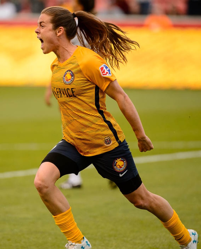 (Trent Nelson | The Salt Lake Tribune)
Utah Royals vs. Washington Spirit, soccer at Rio Tinto Stadium in Sandy, Saturday May 5, 2018. Utah Royals FC defender Kelley O'Hara (5) scores a goal.