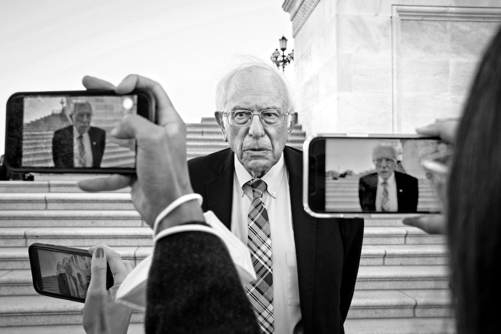 (Sarahbeth Maney | The New York Times)

Sen. Bernie Sanders (I-Vt.) speaks to reporters on Capitol Hill in Washington, on Sept. 29, 2021. Bernie Sanders lost the Democratic nomination, but won the soul of the party.