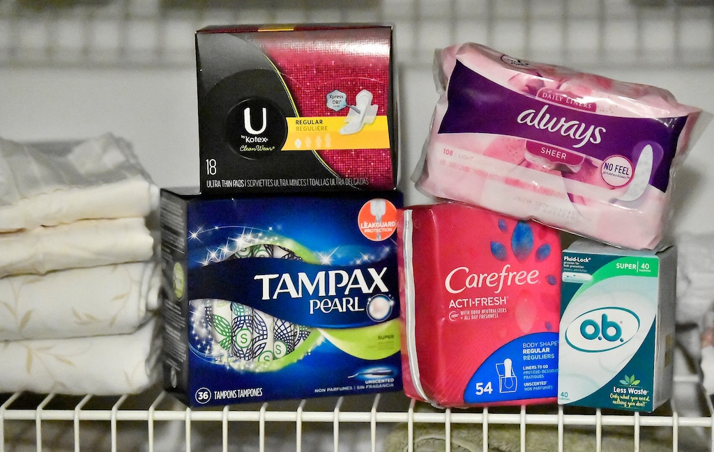 (Mike Stewart | The Associated Press) Various menstrual products are seen, Wednesday, Feb. 20, 2019.