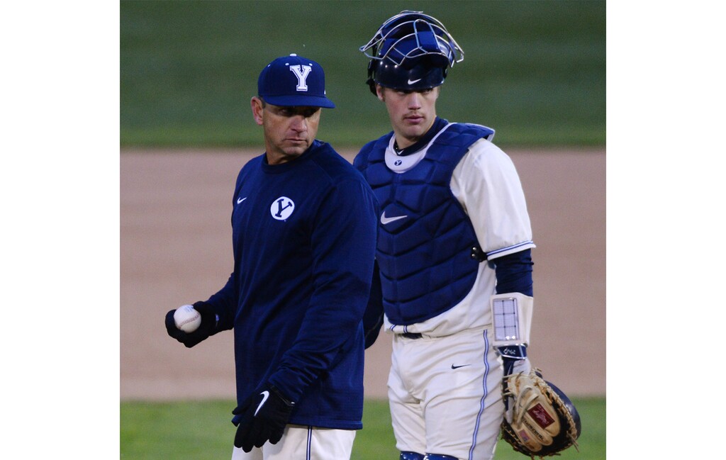 (Steve Griffin  |  The Salt Lake Tribune) BYU baseball coach Mike Littlewood, left, in 2016. Littlewood resigned as the Cougars' coach on Monday.