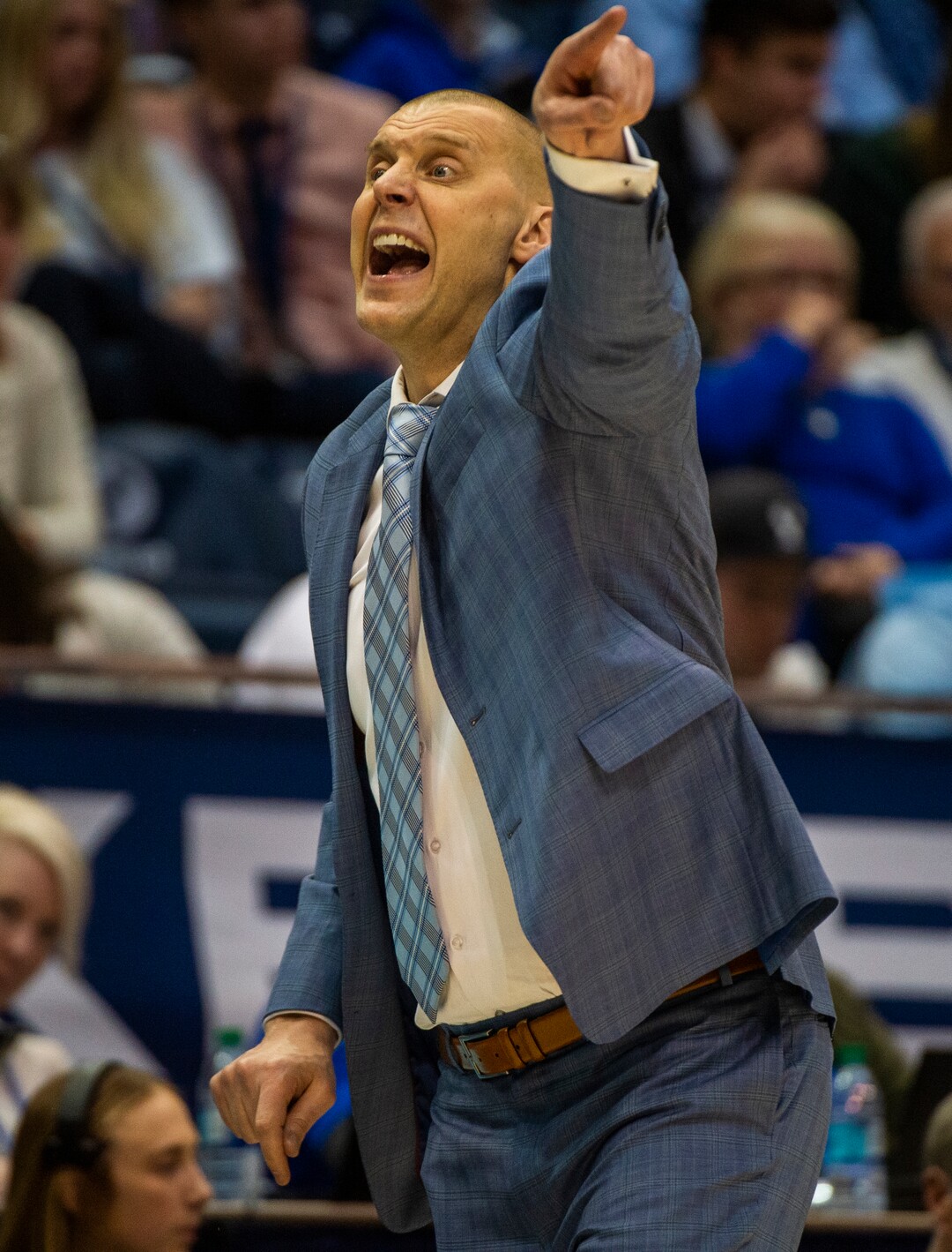 (Rick Egan  |  The Salt Lake Tribune)    Brigham Young Cougars head coach Mark Pope shouts instructions to his team, in WCC basketball acton between the Brigham Young Cougars and the San Francisco Dons, at the Marriott Center, Saturday, Feb. 8, 2020.