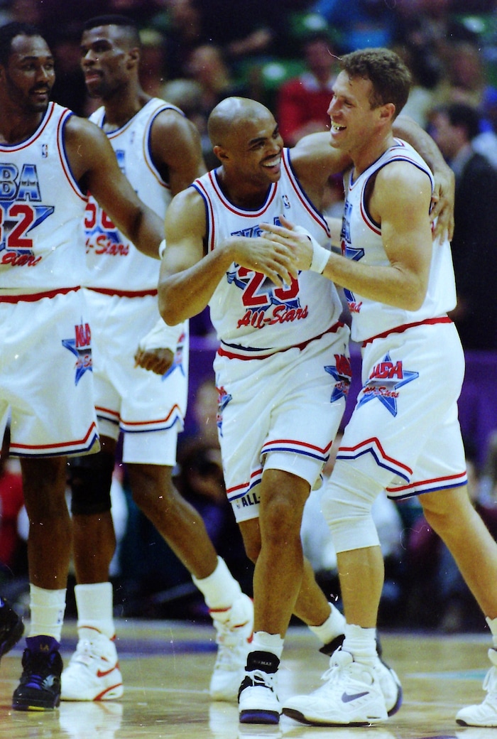 (Steve Griffin  | Tribune File Photo)  Karl Malone, Charles Barkley and Dan Majerle play for the West team, in the 1993 All Star Game at the Delta Center in Salt Lake City, Sunday, Feb. 21, 1993.