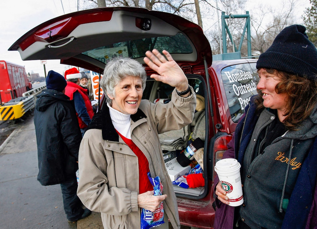 (Al Hartmann | The Salt Lake Tribune) Pamela Atkinson waves while providing homelessness services to people in Salt Lake City in 2005.
