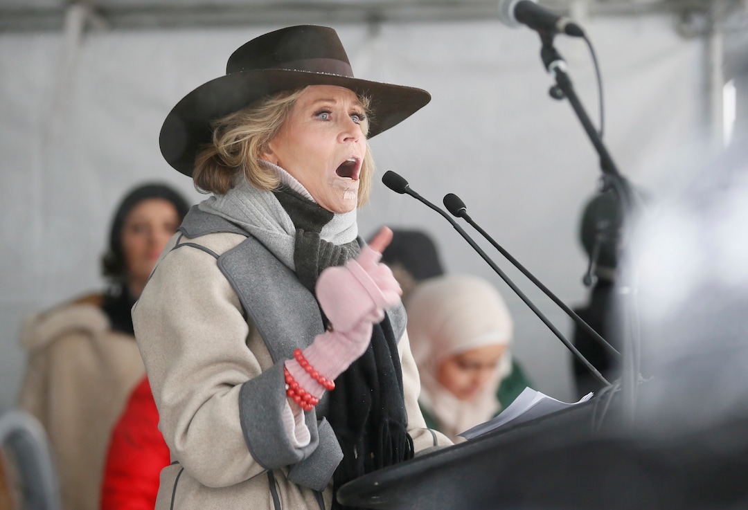 (Photo by Danny Moloshok/Invision/AP) Actress Jane Fonda speaks at the Respect Rally Park City during the 2018 Sundance Film Festival on Saturday, Jan. 20, 2018, in Park City.
