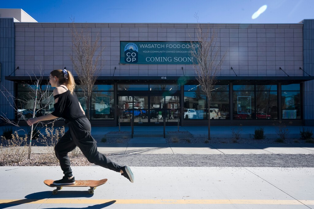 (Bethany Baker  |  The Salt Lake Tribune) The Wasatch Food Co-op is seen in Salt Lake City on Wednesday, March 18, 2026. The food cooperative, in the works for decades, has set an opening date.