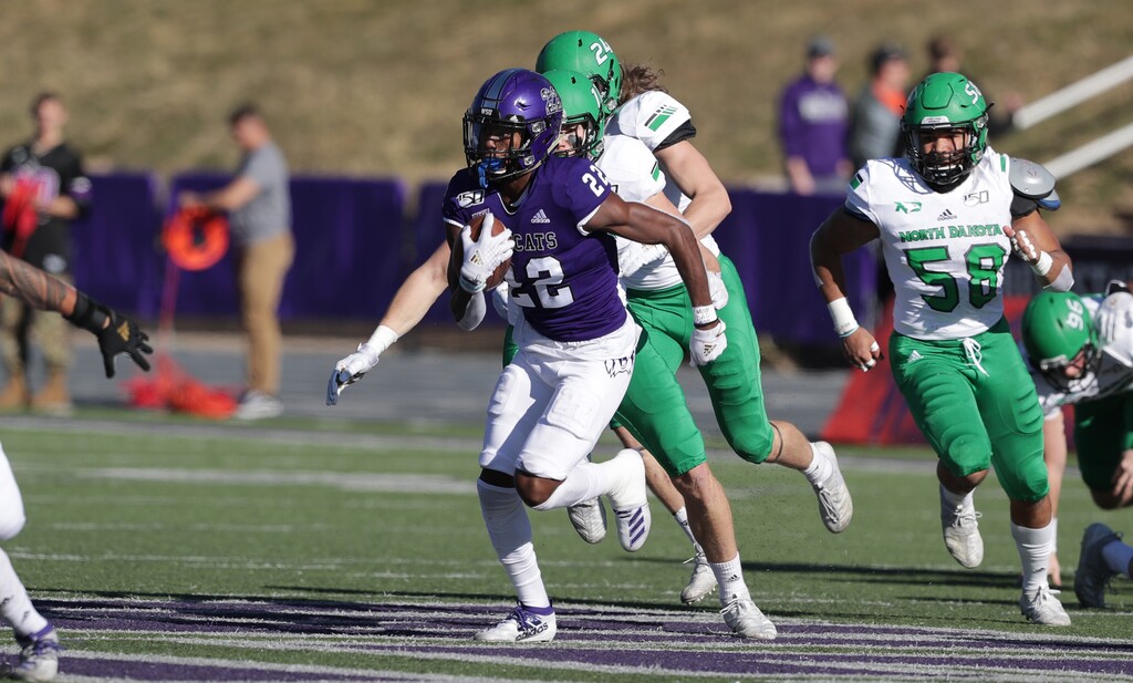 (Photo courtesy of Robert Casey | Weber State Athletics) Weber State receiver Rashid Shaheed (22) runs with the ball during a win over North Dakota in November in Ogden.