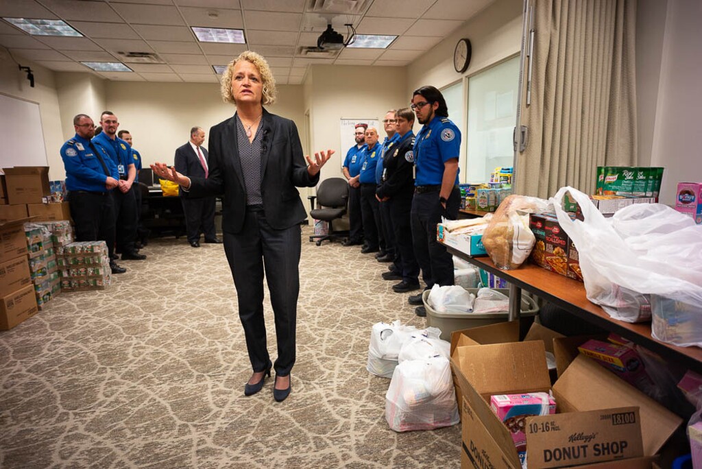 (Trent Nelson | The Salt Lake Tribune) Salt Lake City Mayor Jackie Biskupski had pizza delivered to TSA and other federal employees to thank them for working at the airport without pay during the partial federal shutdown on Tuesday Jan. 22, 2019. The Salt Lake City Council approved an emergency loan program on Tuesday that will be available to future furloughed or unpaid federal workers as another shutdown looms closer.