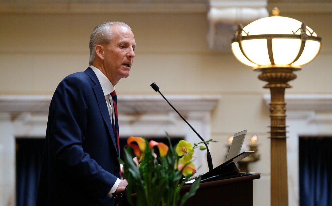 (Francisco Kjolseth  |  The Salt Lake Tribune)  President of the Senate, Wayne Niederhauser, R-Sandy, gives his opening remarks following the opening of the 2018 legislative session at the Utah Capitol on Monday, Jan. 22, 2018.