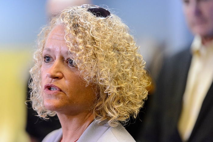 (Trent Nelson | The Salt Lake Tribune) Salt Lake City Mayor Jackie Biskupski speaks at a news conference on Operation Rio Grande, at Odyssey House in Salt Lake City, Tuesday August 22, 2017.
