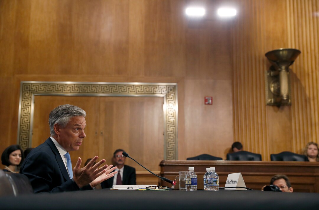 (AP Photo/Alex Brandon) Former Utah Gov. Jon Huntsman testifies during a hearing of the Senate Foreign Relations Committee on his nomination to become the U.S. ambassador to Russia, on Capitol Hill, Tuesday, Sept. 19, 2017 in Washington.